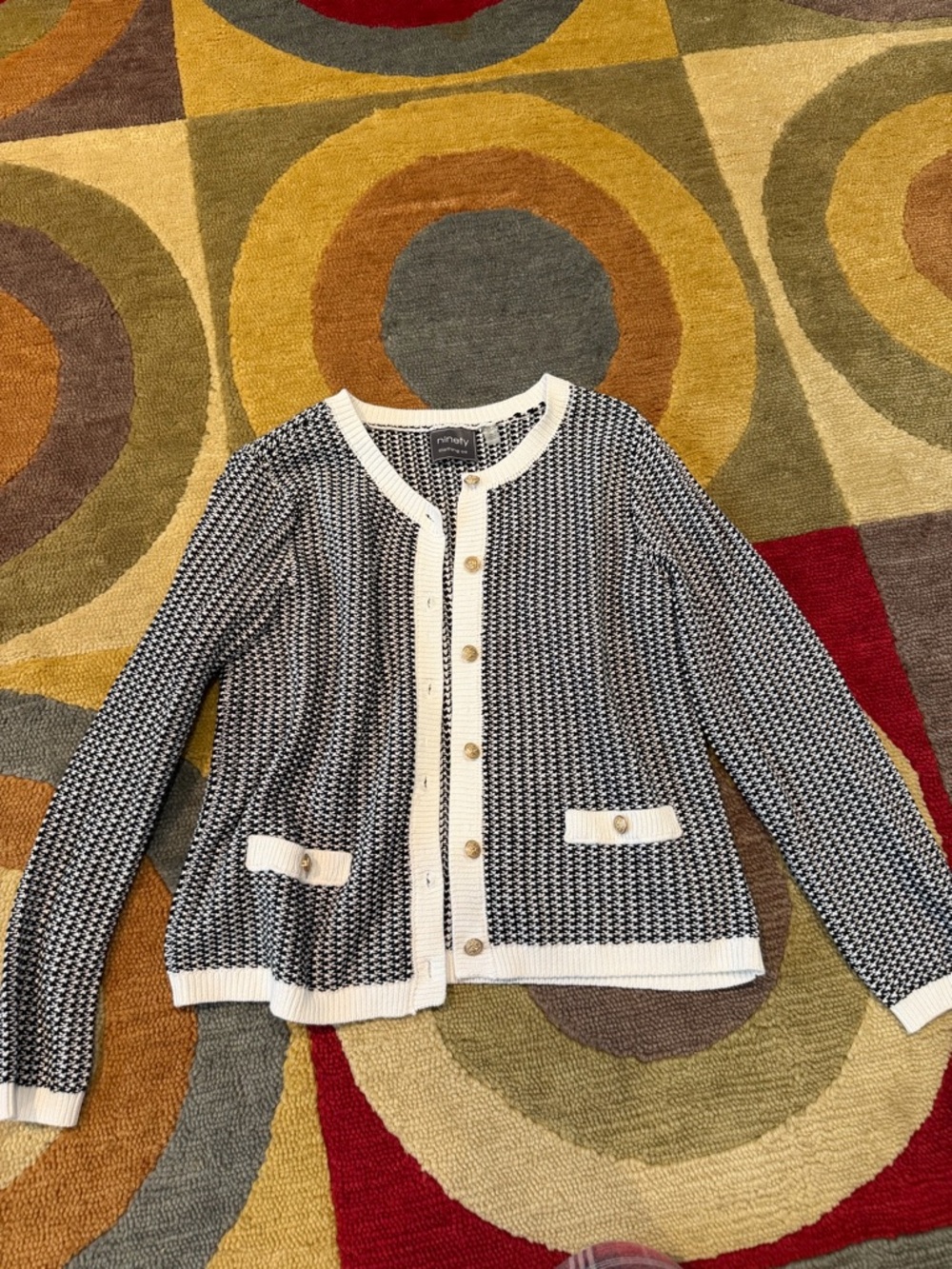 ninety clothing co black and white houndstooth cardigan sweater Women’s Medium